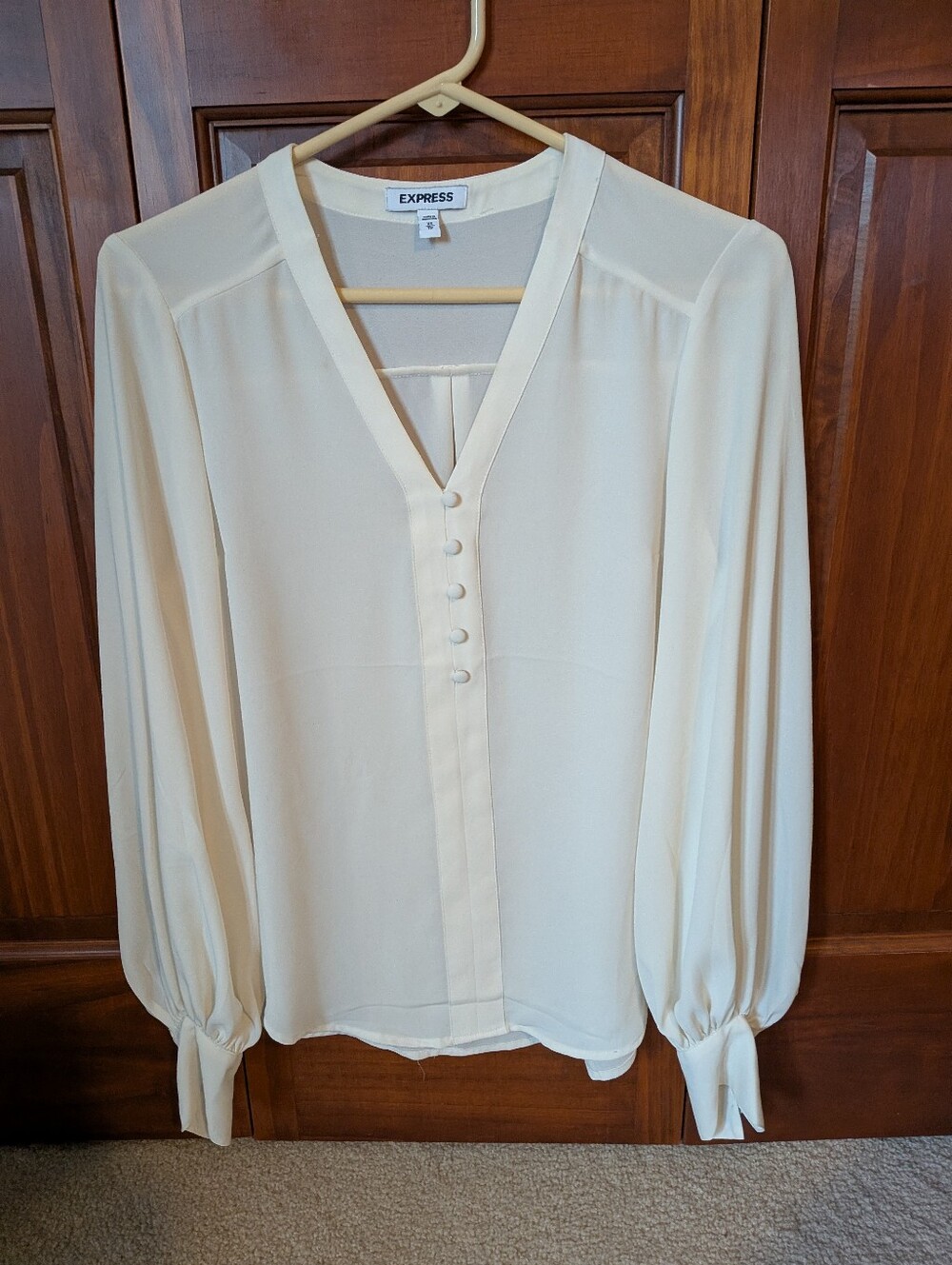 Express Ivory V-Neck Button Front Blouse